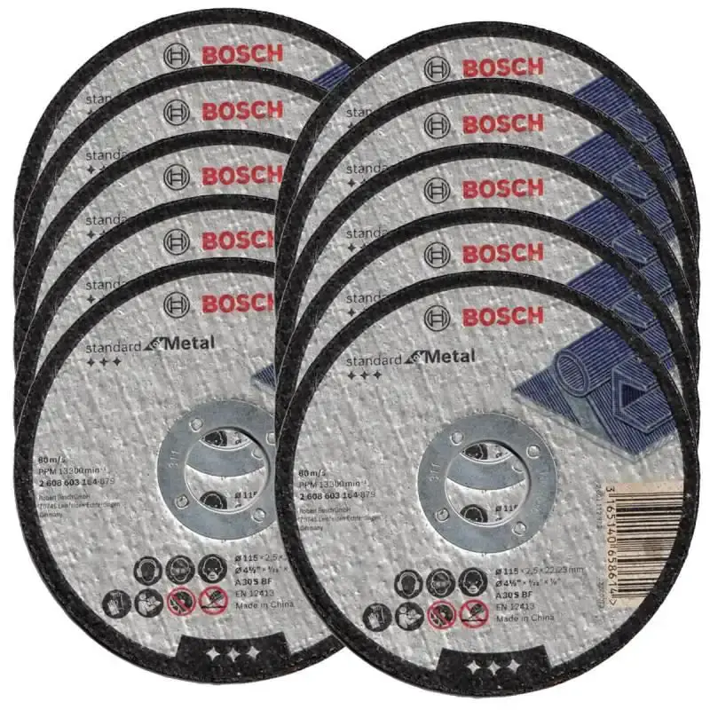 Disco de corte metal 4.1/2 POL 2 telas furo 7/8 POL standard com 10 peças Bosch — fotografia de referência