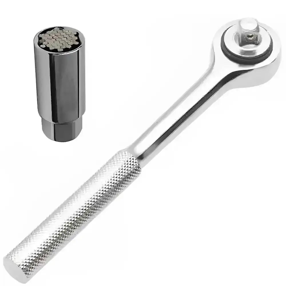 Soquete universal de 6 à 21MM + catraca 7 POL com reversão encaixe 3/8 POL Extra — fotografia de referência