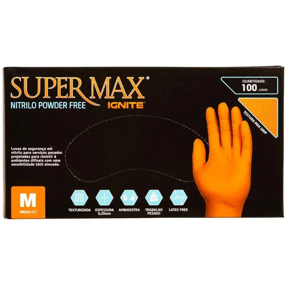 Luva nitrílica maxgrip laranja m com 100 peç Supermax — fotografia 6