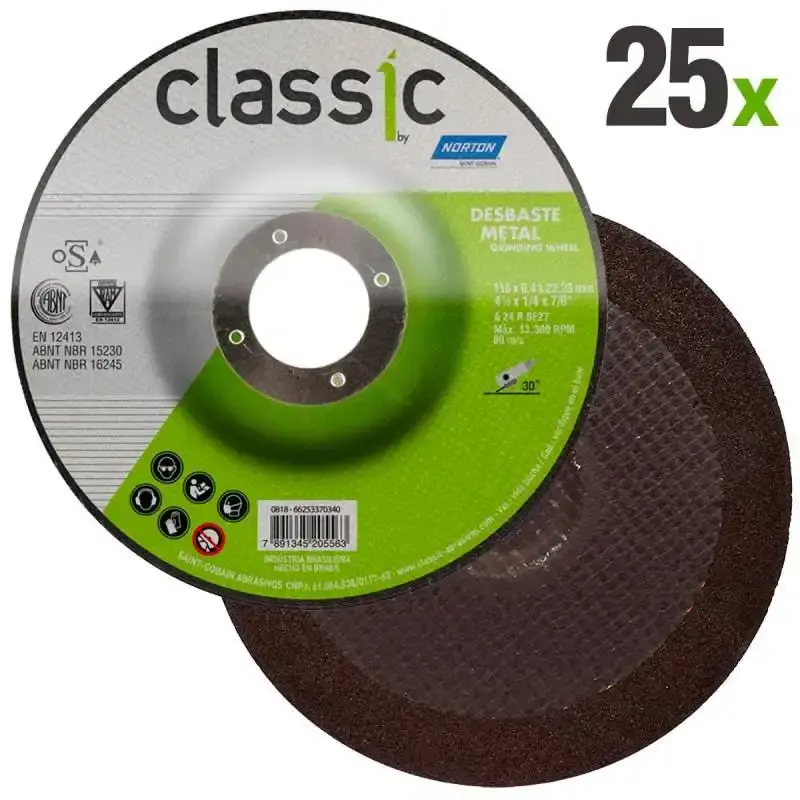 Disco de Desbaste Metal 4.1/2 POL x 6.4 MM Furo 7/8 POL Classic Kit 25 Peças NORTON — fotografia de referência