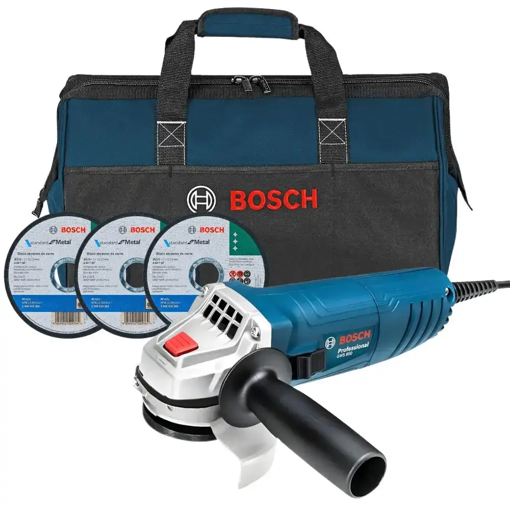 Esmerilhadeira angular 4.1/2 POL 850W GWS850 com 3 discos e bolsa nylon Bosch 220 V — fotografia de referência