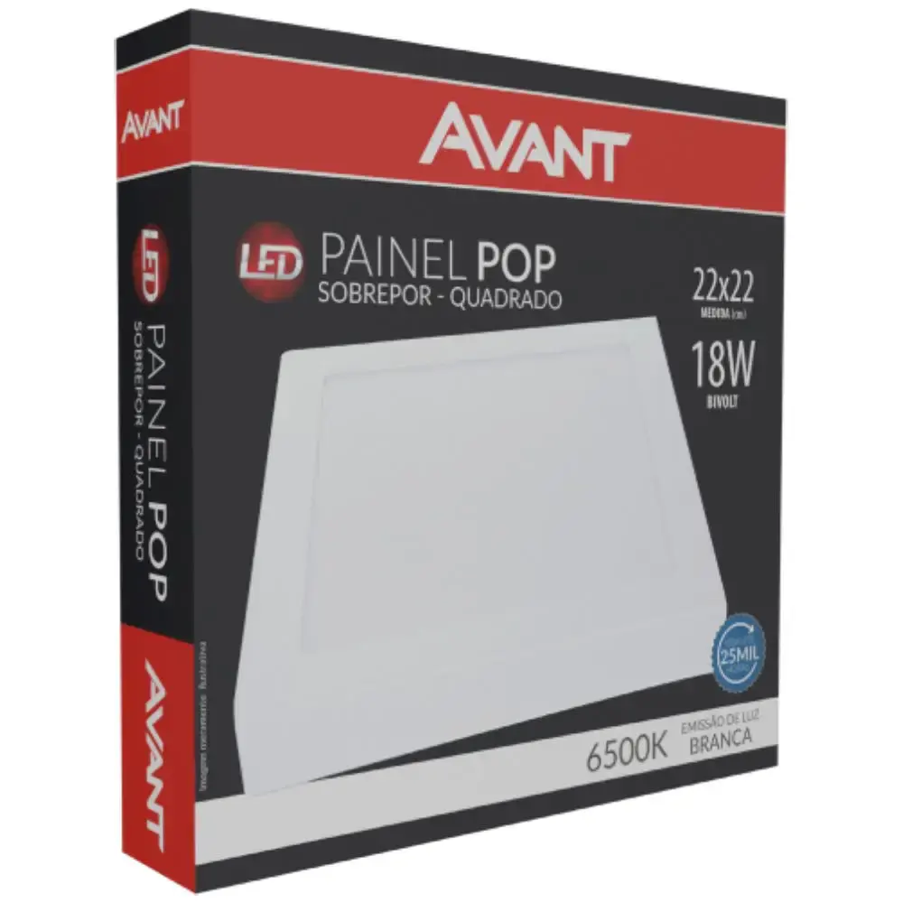 Kit 4 plafon led 6500K quadrado 18W painel sobrepor slim Avant — fotografia 3