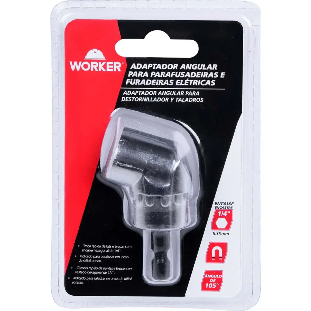 Adaptador angular para parafusadeira elétrica curto 1/4 Worker — fotografia 6