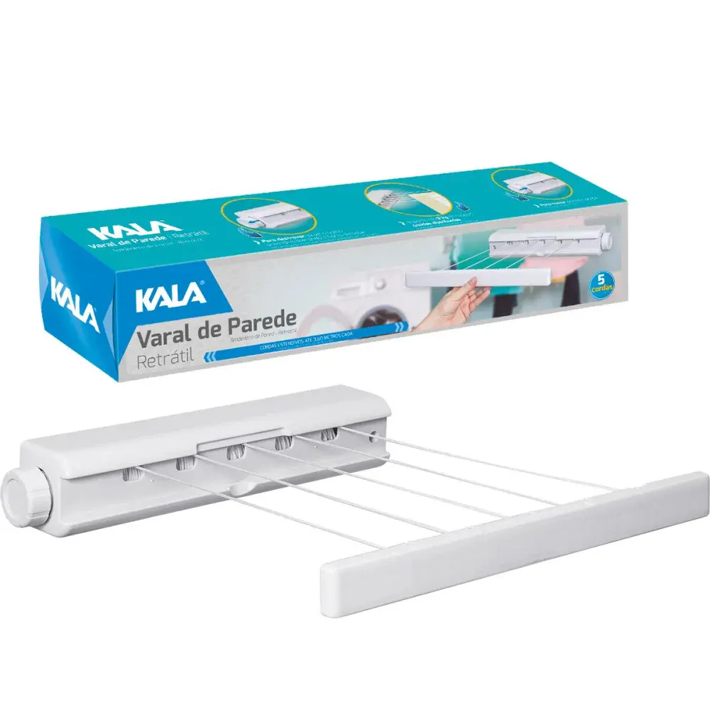 Varal de parede com 5 cordas retrátil 37X7X7CM Kala — fotografia de referência