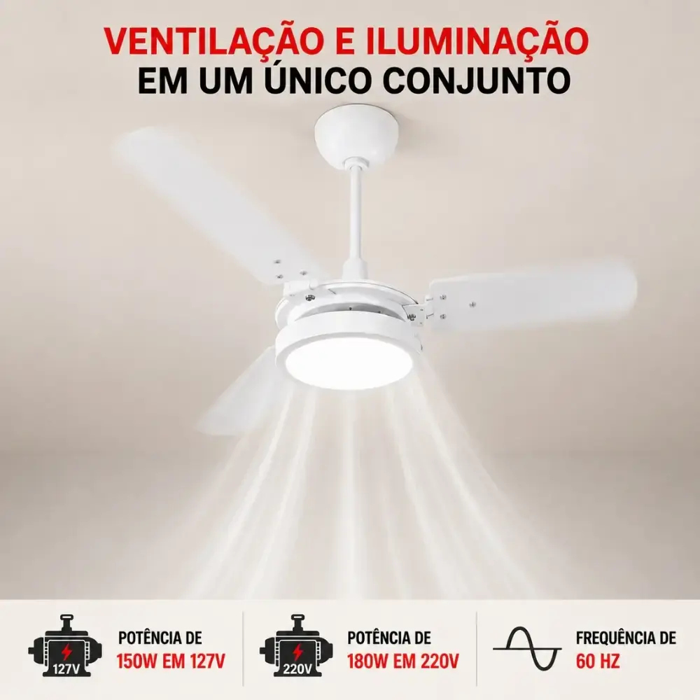 Ventilador de teto ventus 3 pás com LED 6K casa LYS Branco 110 V — fotografia 12
