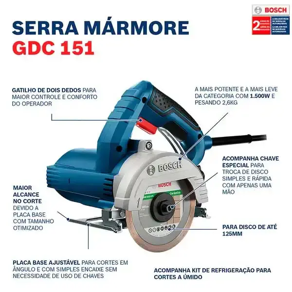 Serra mármore 5 POL 1500W titan GDC 151 com maleta, kit refrigeração e disco Bosch 110 V — fotografia 3