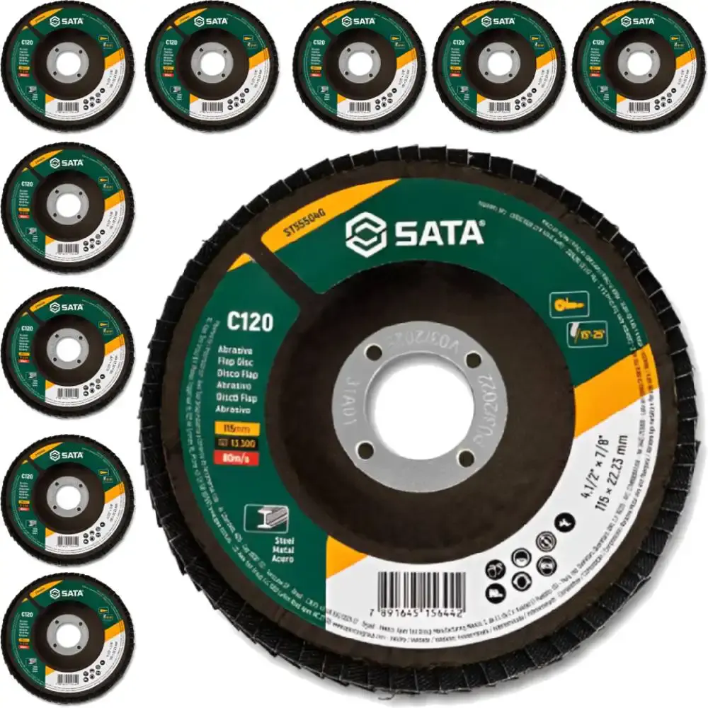 Kit 10 discos flap metal 4.1/2 polegadas grão 120 ST55504G Sata — fotografia de referência