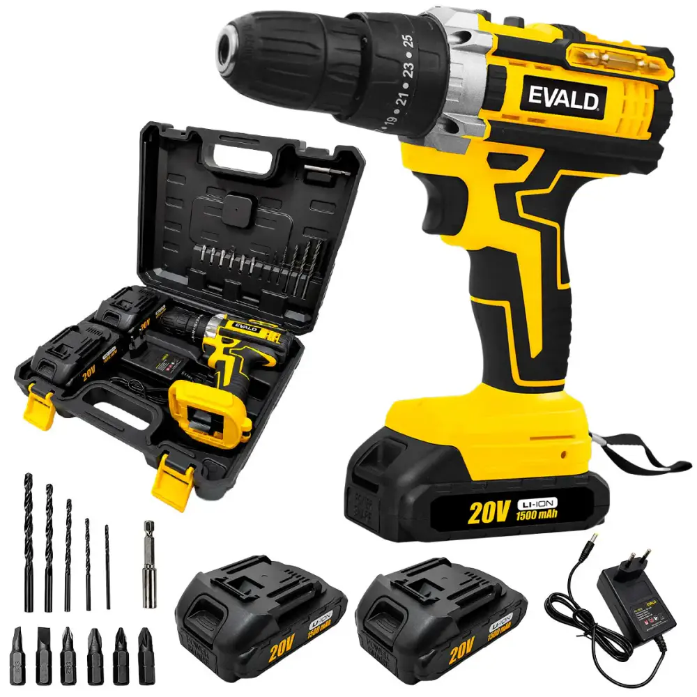 Parafusadeira furadeira de impacto 20V PFE-20EVS com maleta 2 baterias e kit Evald Bivolt — fotografia de referência
