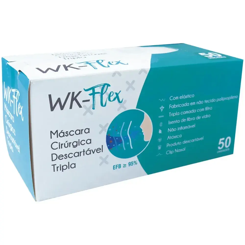 Máscara cirúrgica descartável tripla branca 50 peç wk-flex Topdesc — fotografia 6