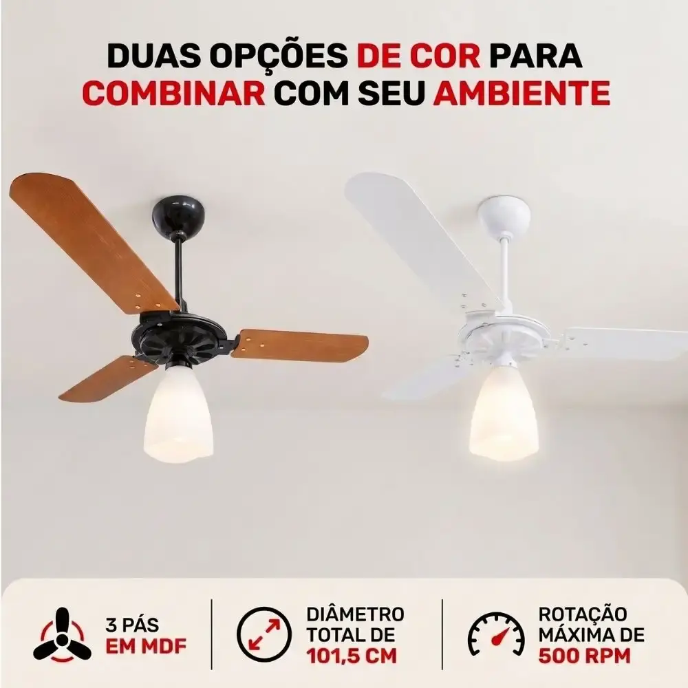 Ventilador de teto aeris 3 pás tulipa aberta casa LYS Branco 110 V — fotografia 2