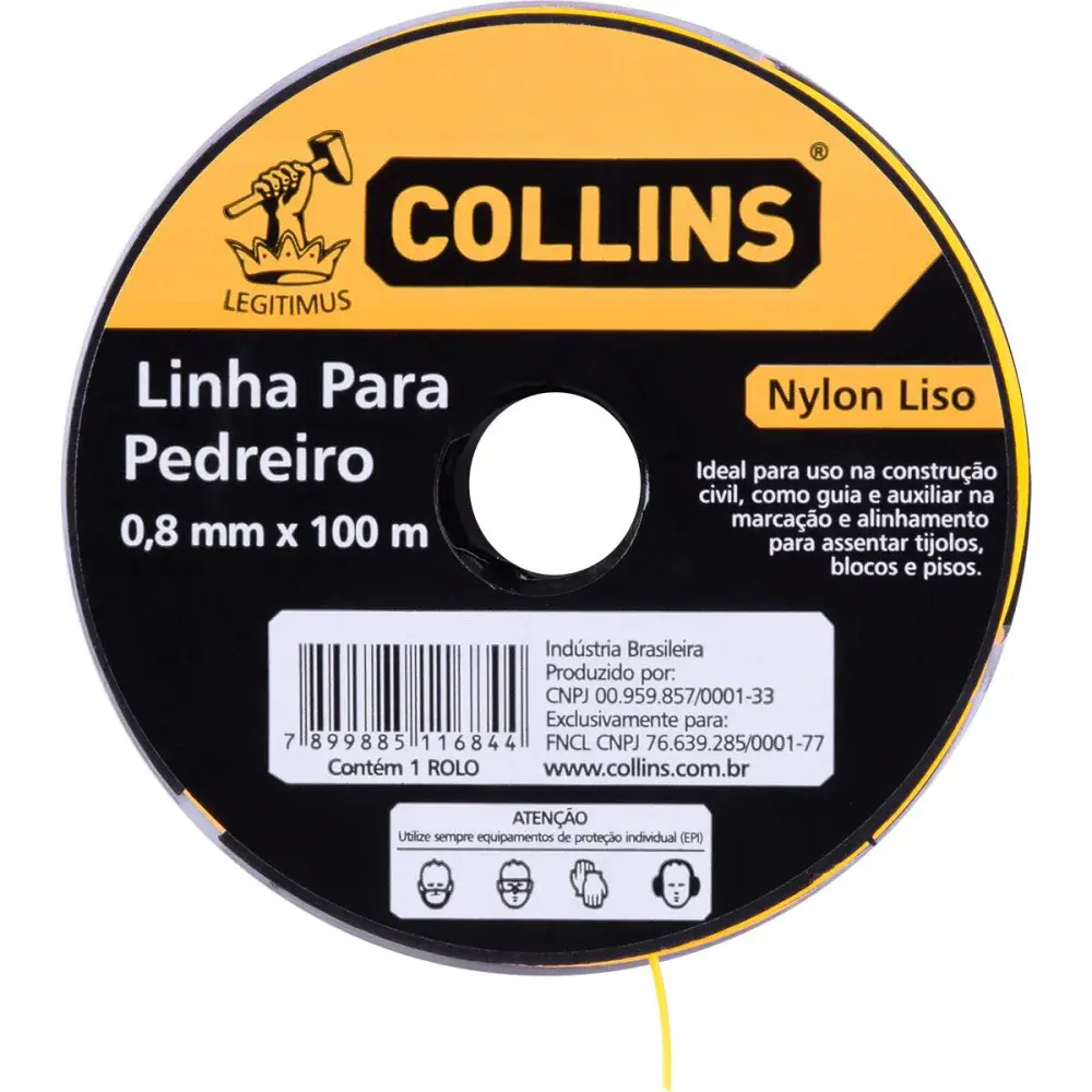 Linha pedreiro nylon amarelo 0,80M x 100MTS Collins — fotografia 3