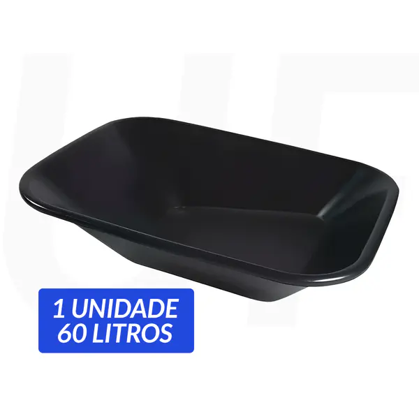 Caçamba plástica para carrinho de mão 60L s/ furo preta - Metasul — fotografia de referência