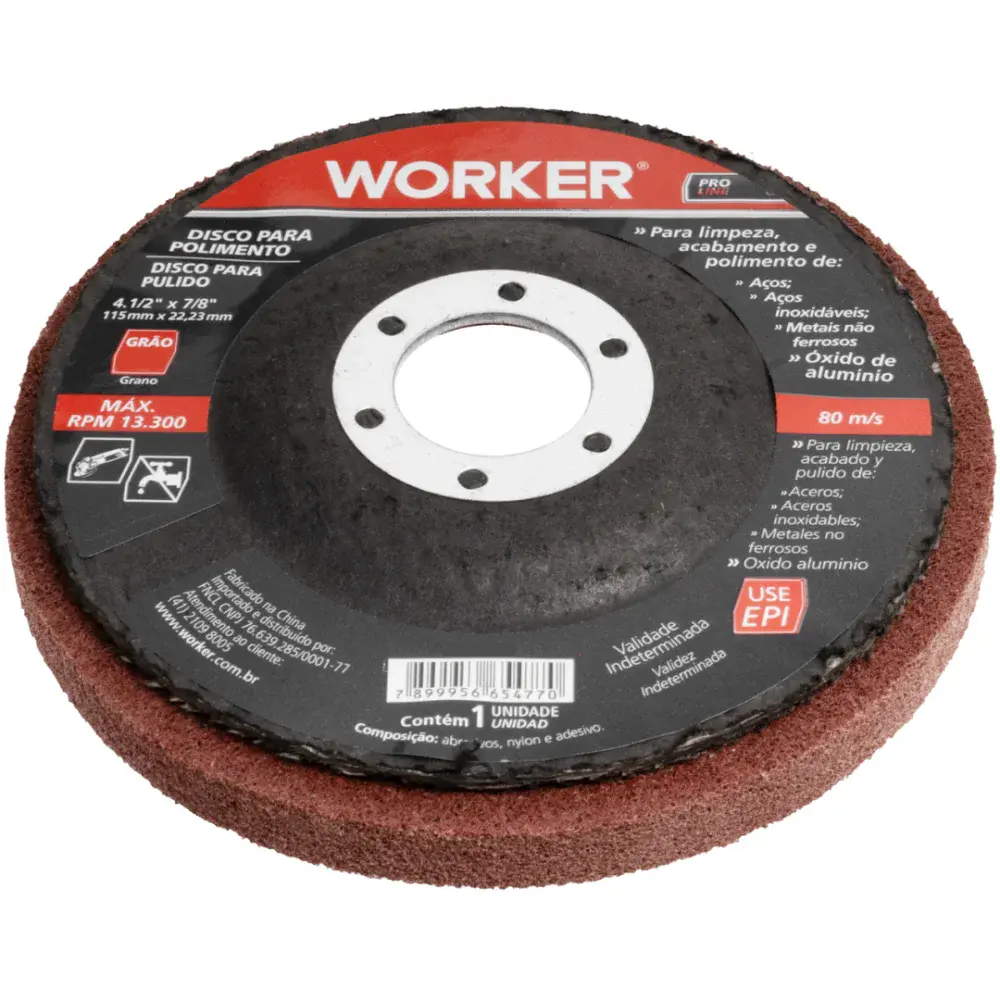 Disco de polimento 4.1/2"X7/8" grão 320 Worker — fotografia 4