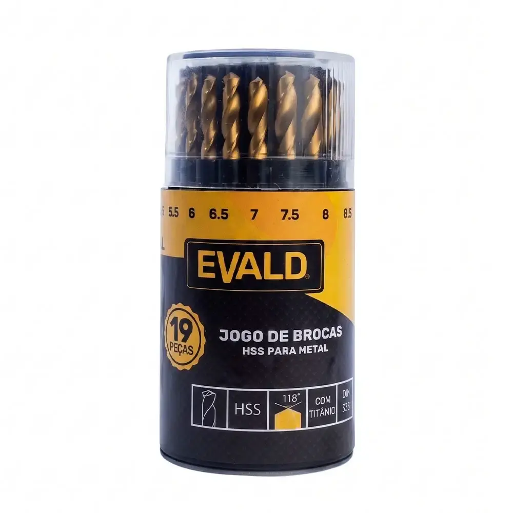 Jogo de brocas aço rápido 1 a 10 MM HSS titânio kit com 19 peças Evald — fotografia 5