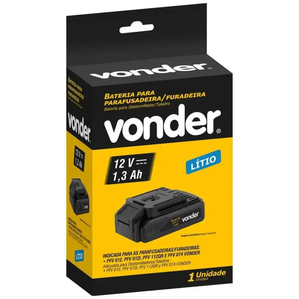Bateria lítio 12V para parafusadeira furadeira PFV 012 Vonder — fotografia 8