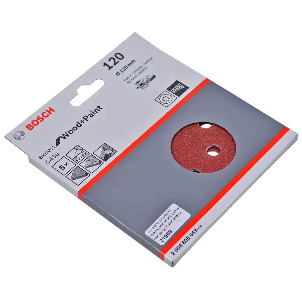 Lixa disco velcro para madeira 5 peç 125MM G120 Bosch