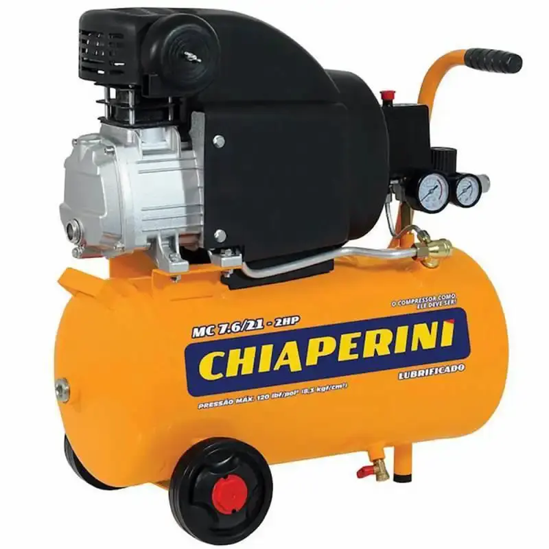 Compressor motocompressor de ar 2,0 HP 21 litros 7,6 PÉS MC 7.6/21 Chiaperini 110 V — fotografia de referência