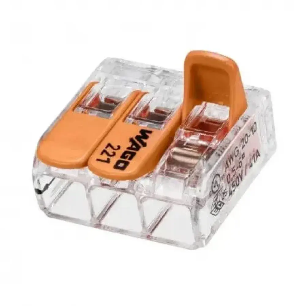 Conector emenda cx 221-613 3 derivação 6MM2 Wago — fotografia de referência