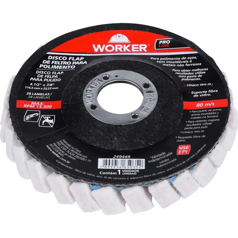 Disco flap de feltro para polimento 4.1/2/8 13300RPM Worker — fotografia 8