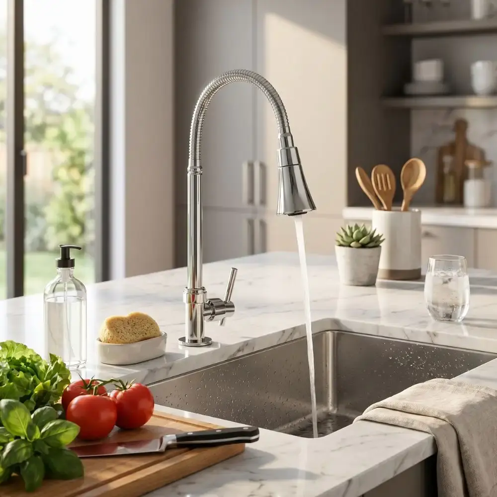 Torneira flexível gourmet para cozinha 2 jatos 56CM ABS e aço inox casa LYS — fotografia 5