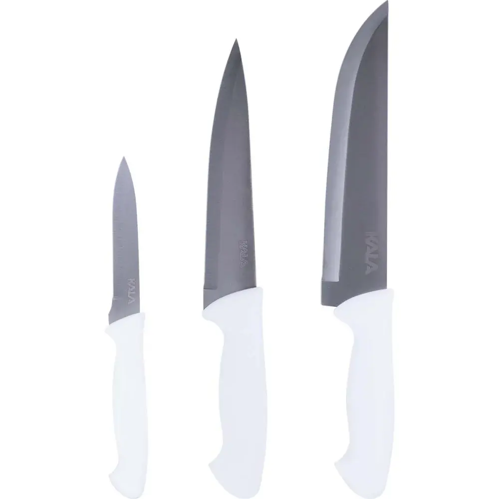 Kit facas para cozinha em aço inox com cabo pp 3 peç Kala — fotografia de referência