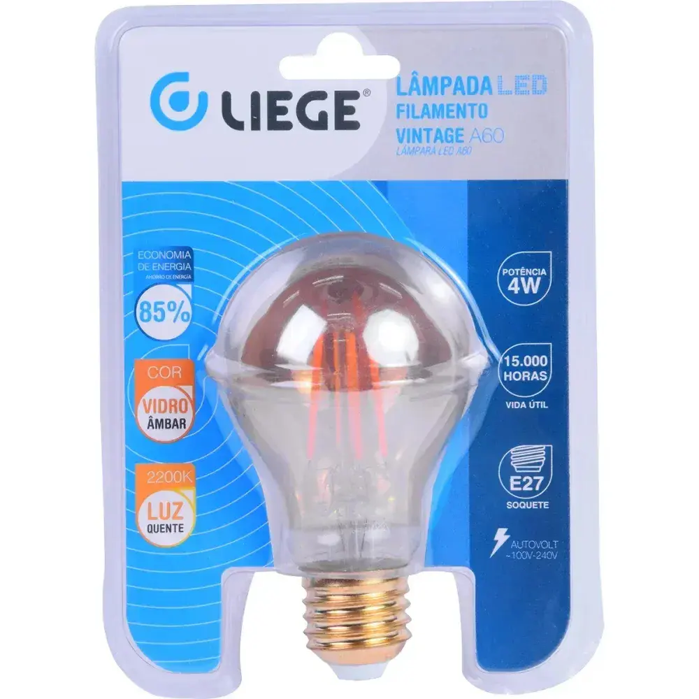 Lâmpada de led filamento vintage âmbar A60 E27 4W biv Liege — fotografia 10