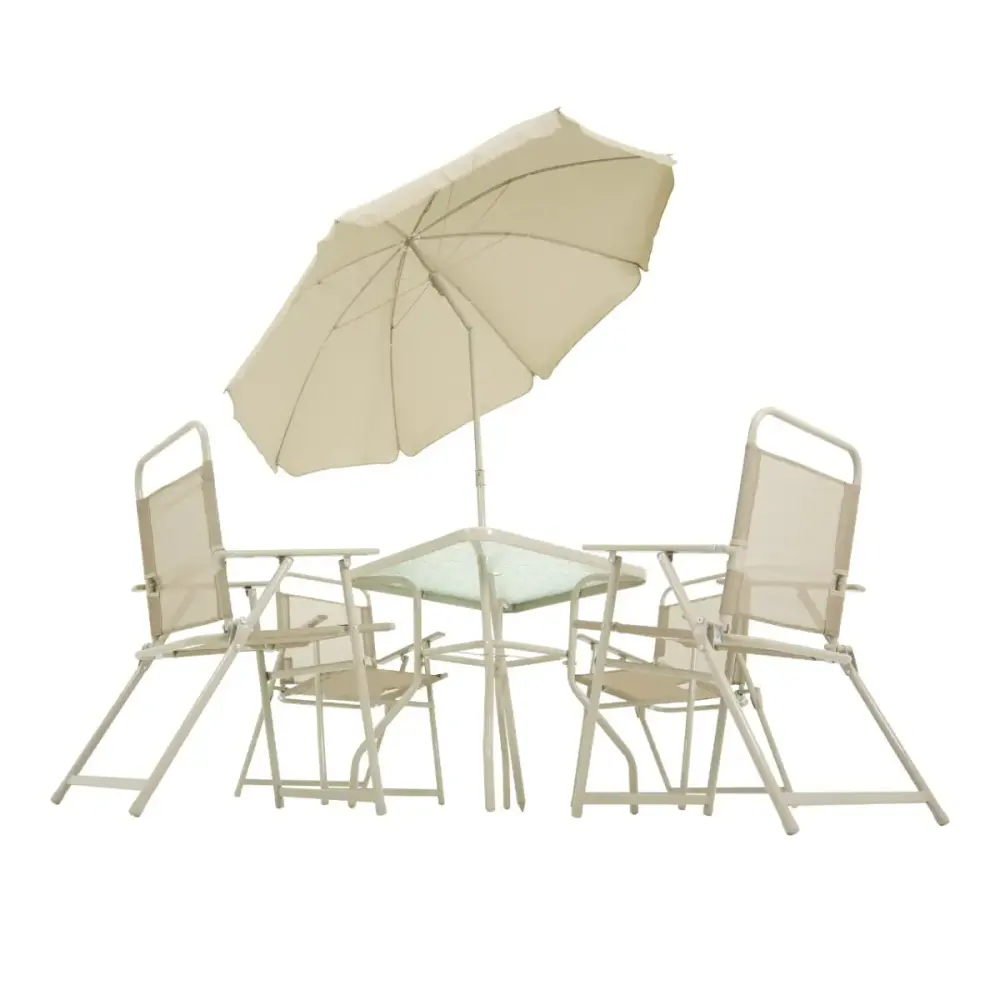Conjunto miami para jardim com ombrelone mesa e cadeiras bege BEL — fotografia 2