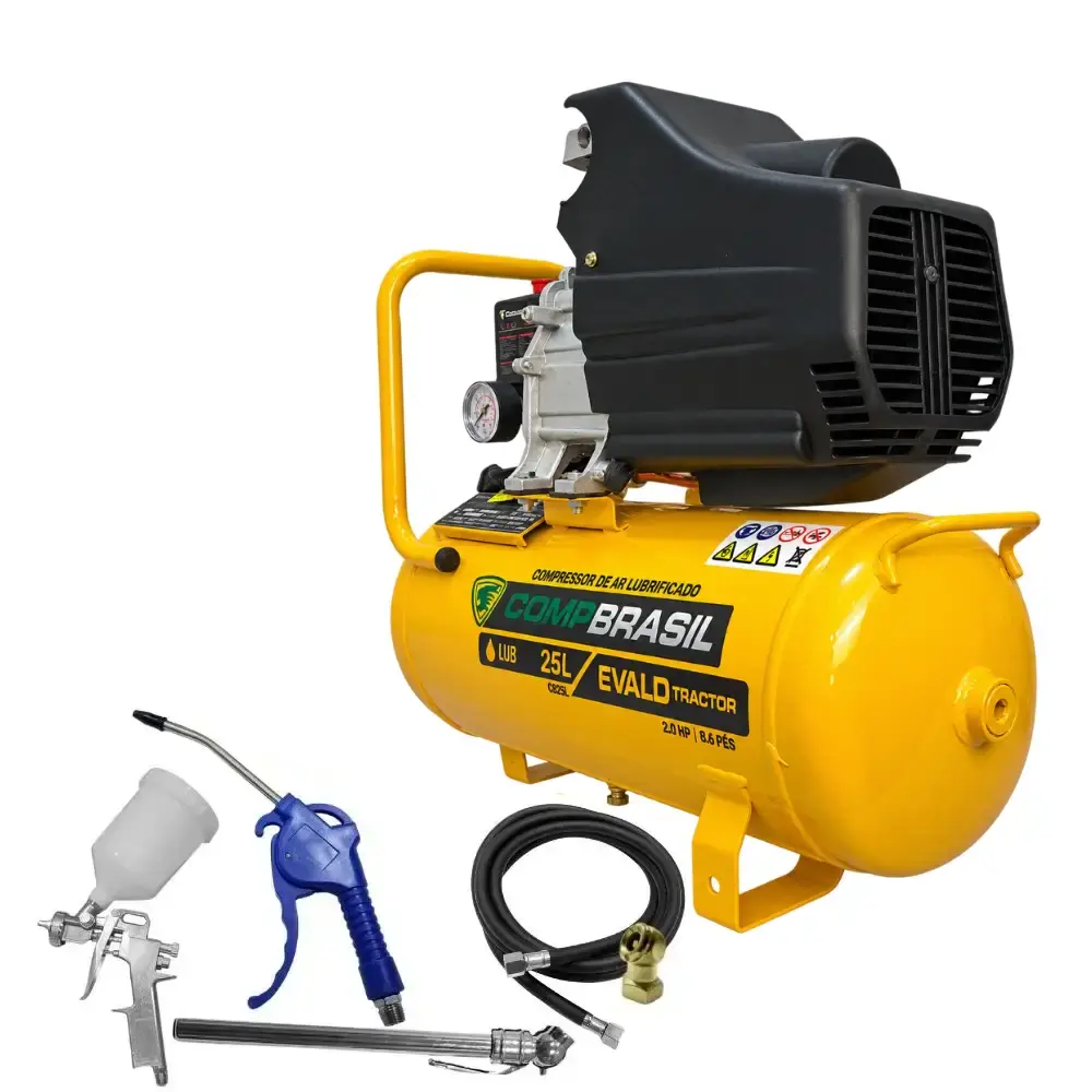 Compressor portátil lub 8,6PÉS 2HP 25 litros com kit multiuso 5 pçs evald tractor combrasil 220 V Compbrasil — fotografia 4