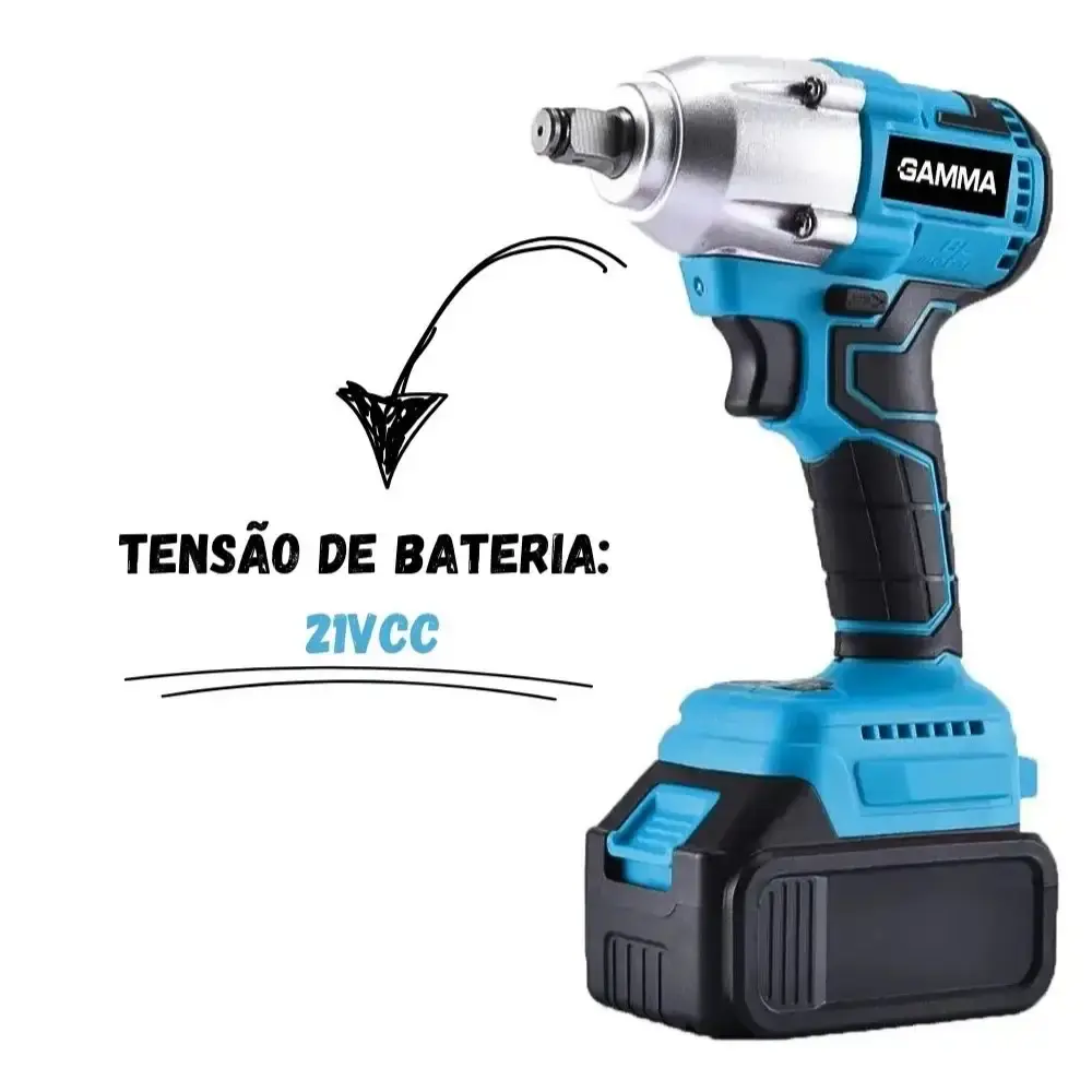 Chave de impacto 21V 1/2 POL 2 baterias e carregador Gamma com jogo soquetes 15 pçs evald — fotografia 5