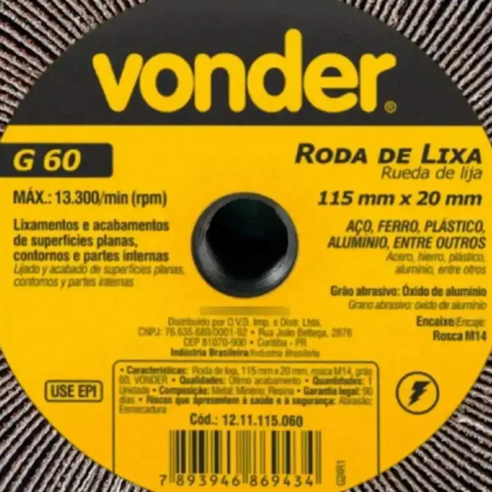Roda de Lixa 115mm x 20mm M14 Grão 60 VONDER — fotografia 2