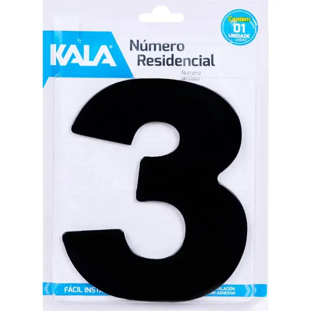 Número residencial N°3 preto 18,5CM Kala — fotografia 4