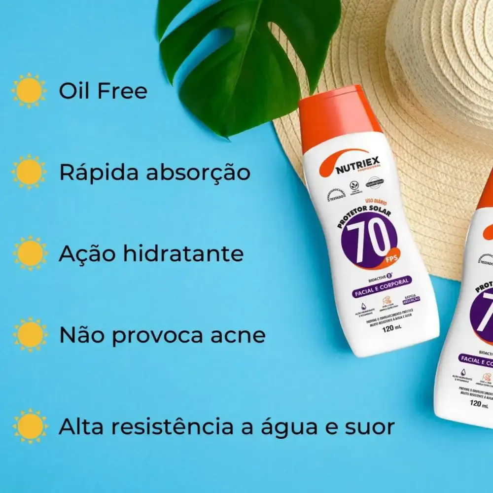 Protetor solar FPS 70 facial e corporal bisnaga 120ML Nutriex — fotografia 4