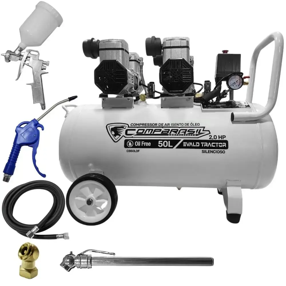 Compressor portátil isento 10 pés 2HP 50L com kit 5 peças evald tractor Compbrasil 110 V