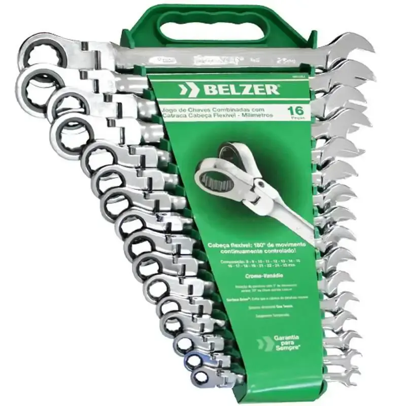 Jogo de chave combinada catraca de 8 a 25 MM catraca flexível kit 16 peças 9902BJ Belzer