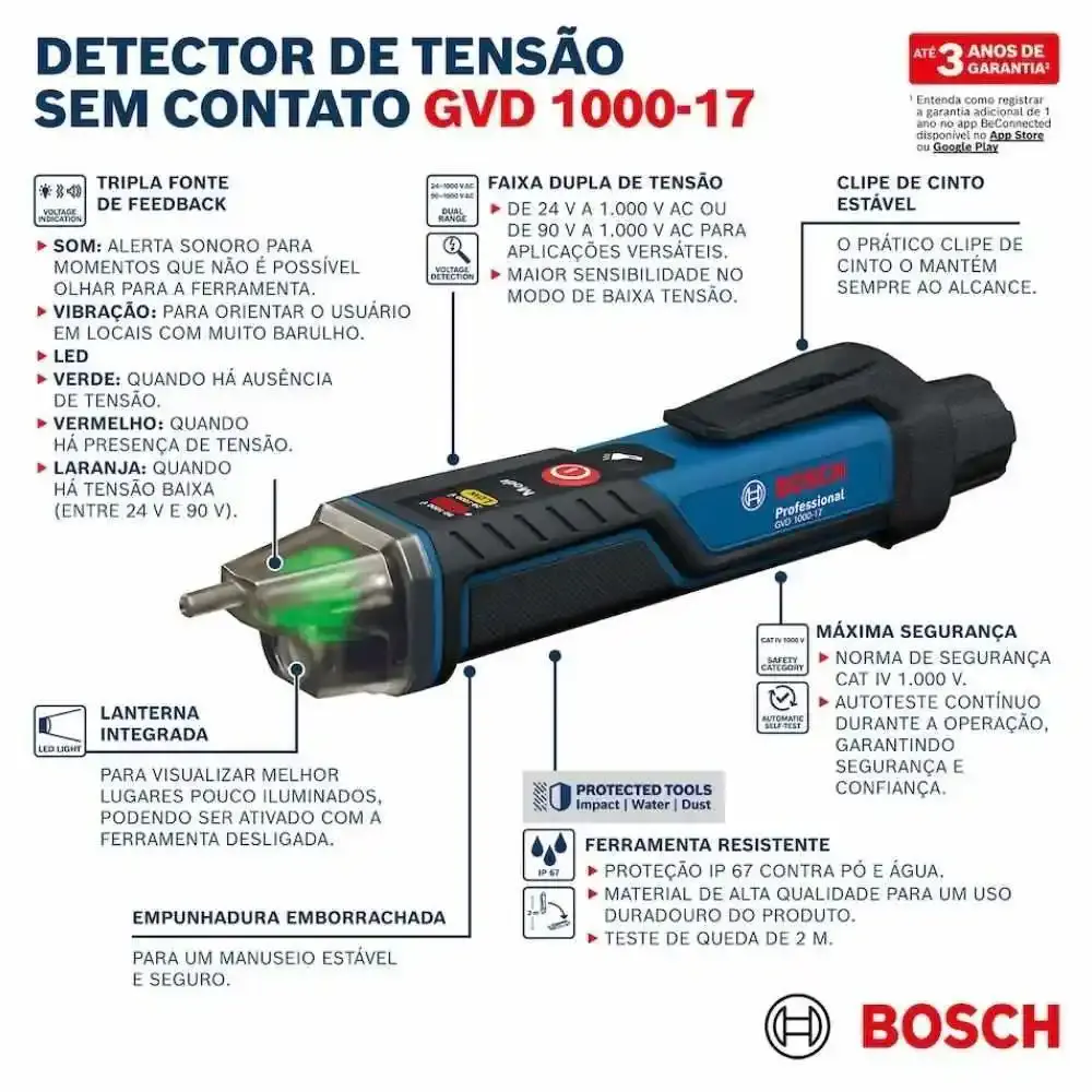 Parafusadeira a bateria 3,6V bivolt com detector de tensão GVD 1000-17 Bosch — fotografia 6