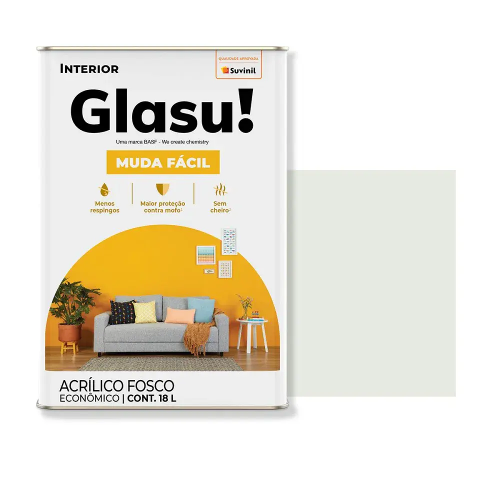 Tinta acrílica muda fácil fosco gelo 18L glasu Suvinil Glasu!