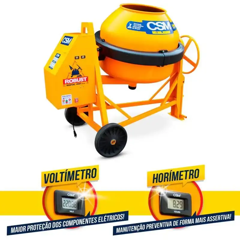 Betoneira robust rental 400 litros motor 2.0 CV 4 pólos com voltímetro e horímetro CSM — fotografia 7