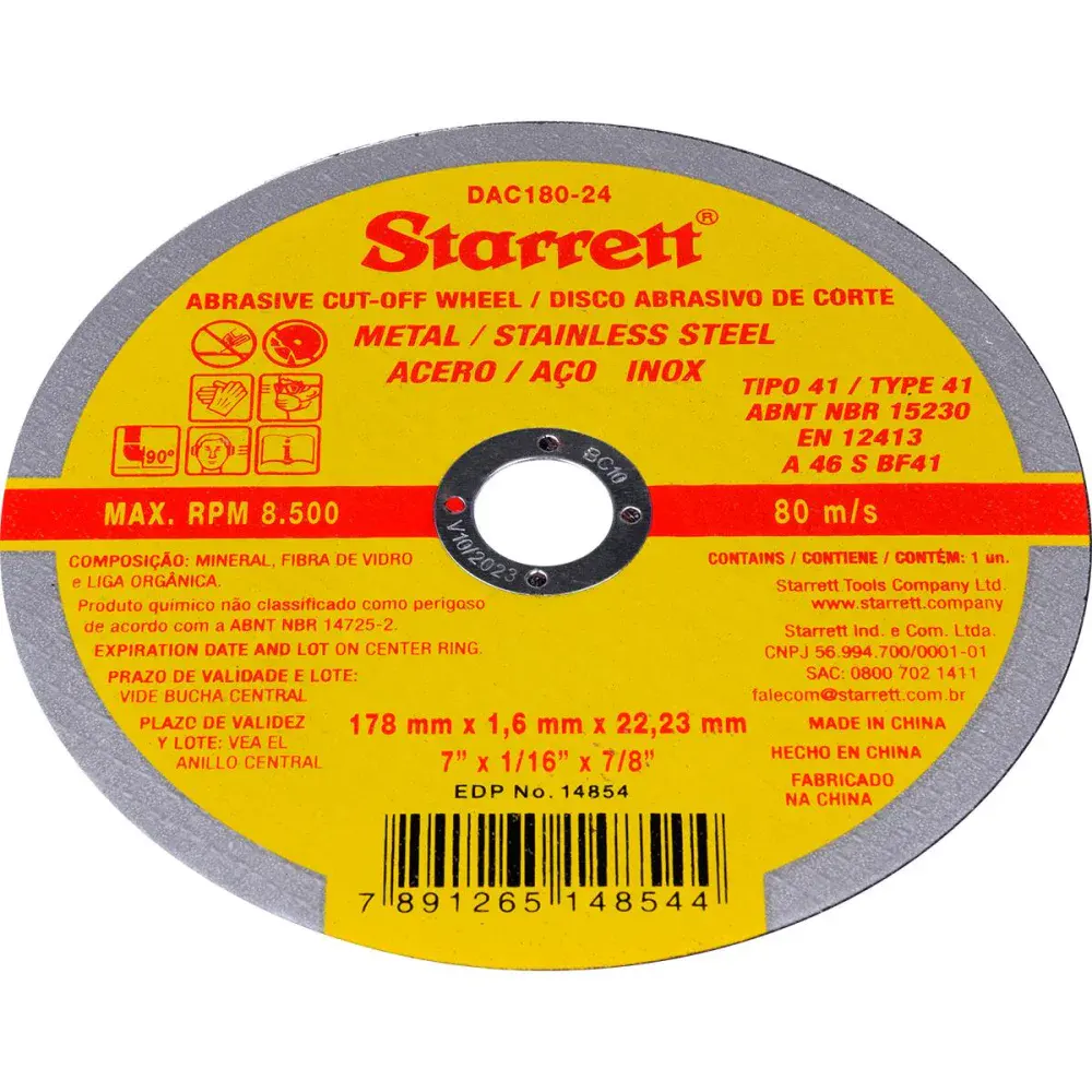 Disco abrasivo de corte fino para aço inox 7 1,6MM Starrett — fotografia 3