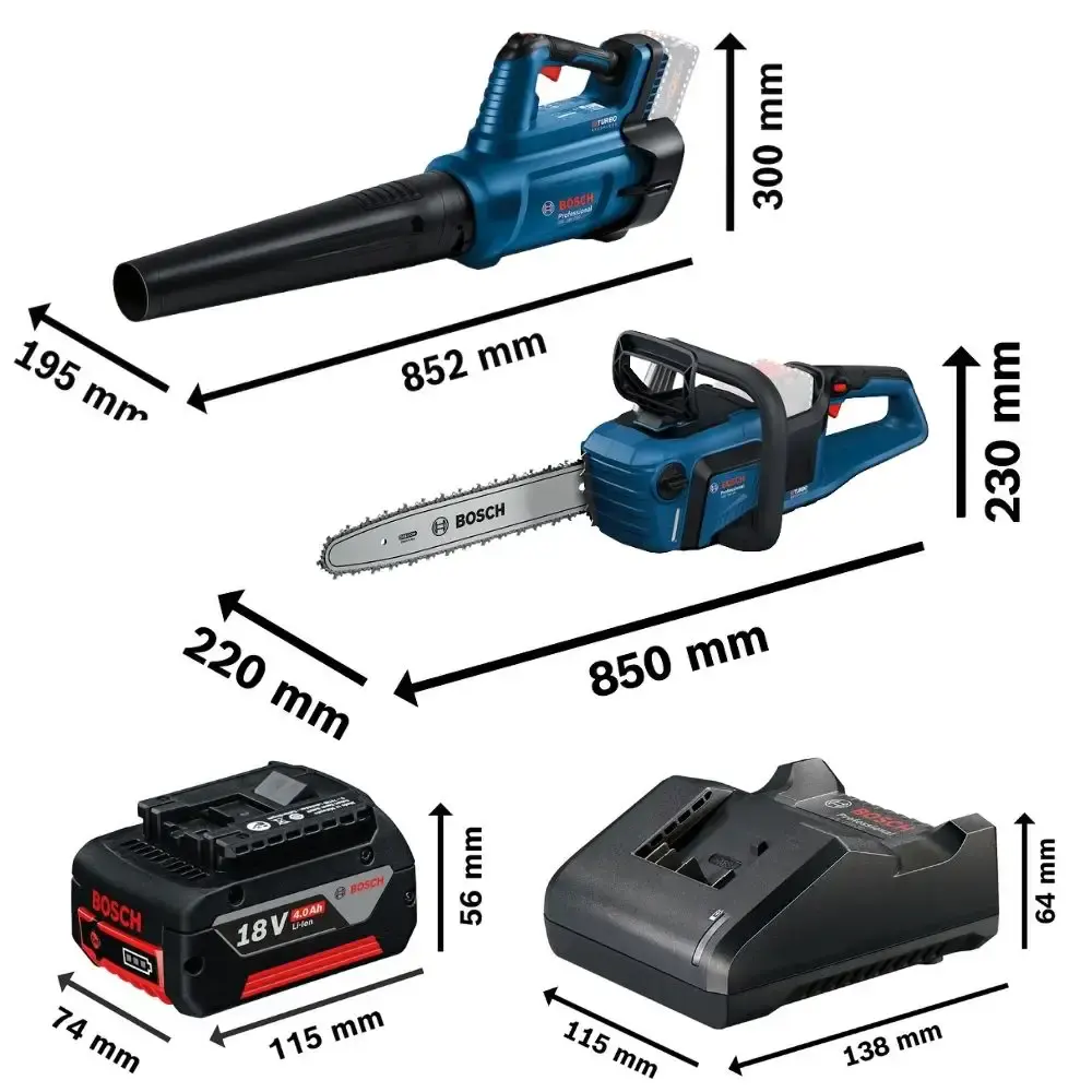 Motosserra GKE 18V-40 com soprador de ar e bateria 18V 4,0AH carregador bivolt Bosch — fotografia 3