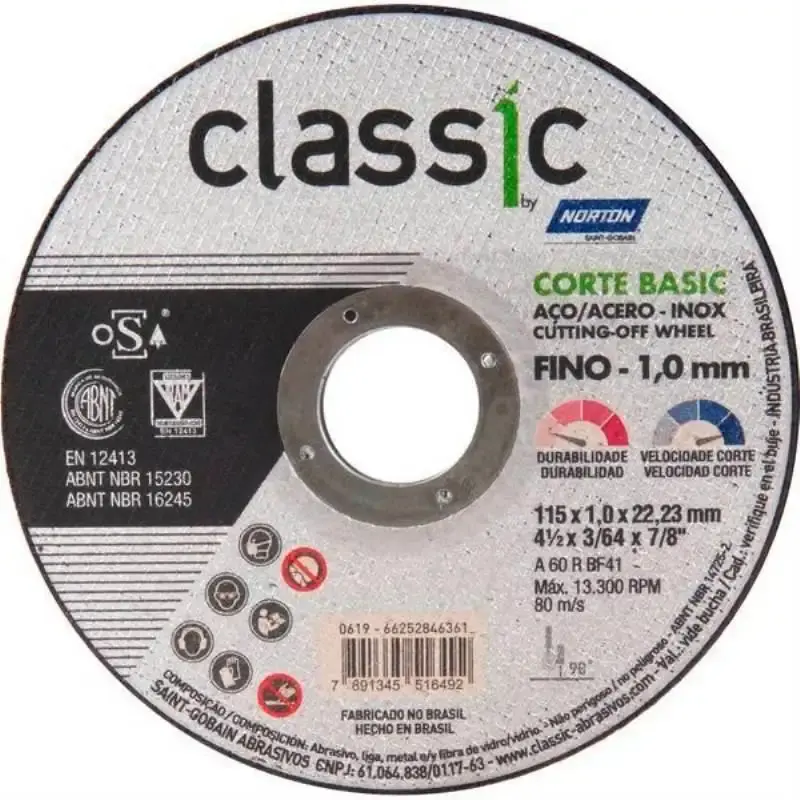 Disco de Corte 4.1/2 POL x 1.0 MM Aço Inox Classic Corte Basic Kit 25 Peças NORTON — fotografia 3