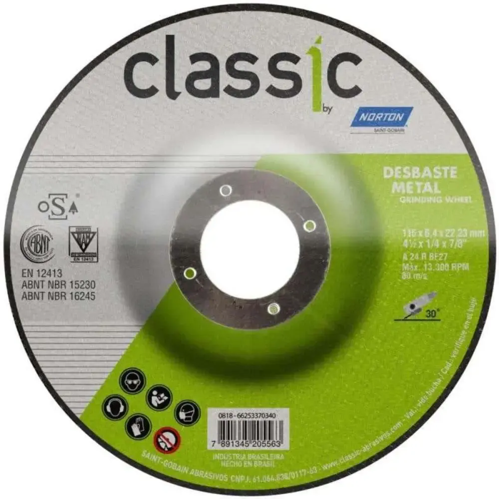 Disco de Desbaste Metal 4.1/2 POL x 6.4 MM Furo 7/8 POL Classic Kit 50 Peças NORTON — fotografia 3