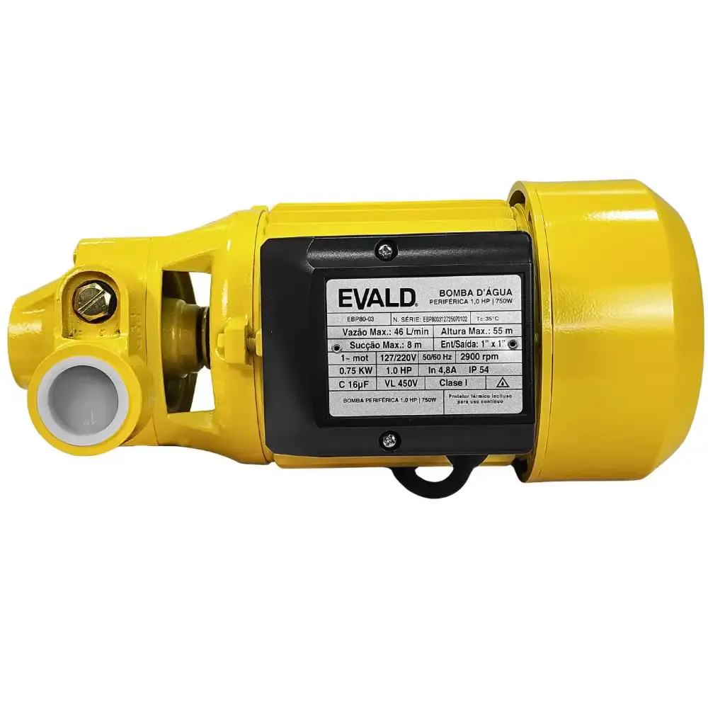Bomba d'água periférica 1 CV 750W monofásico EPB80-03 Evald Bivolt — fotografia 3