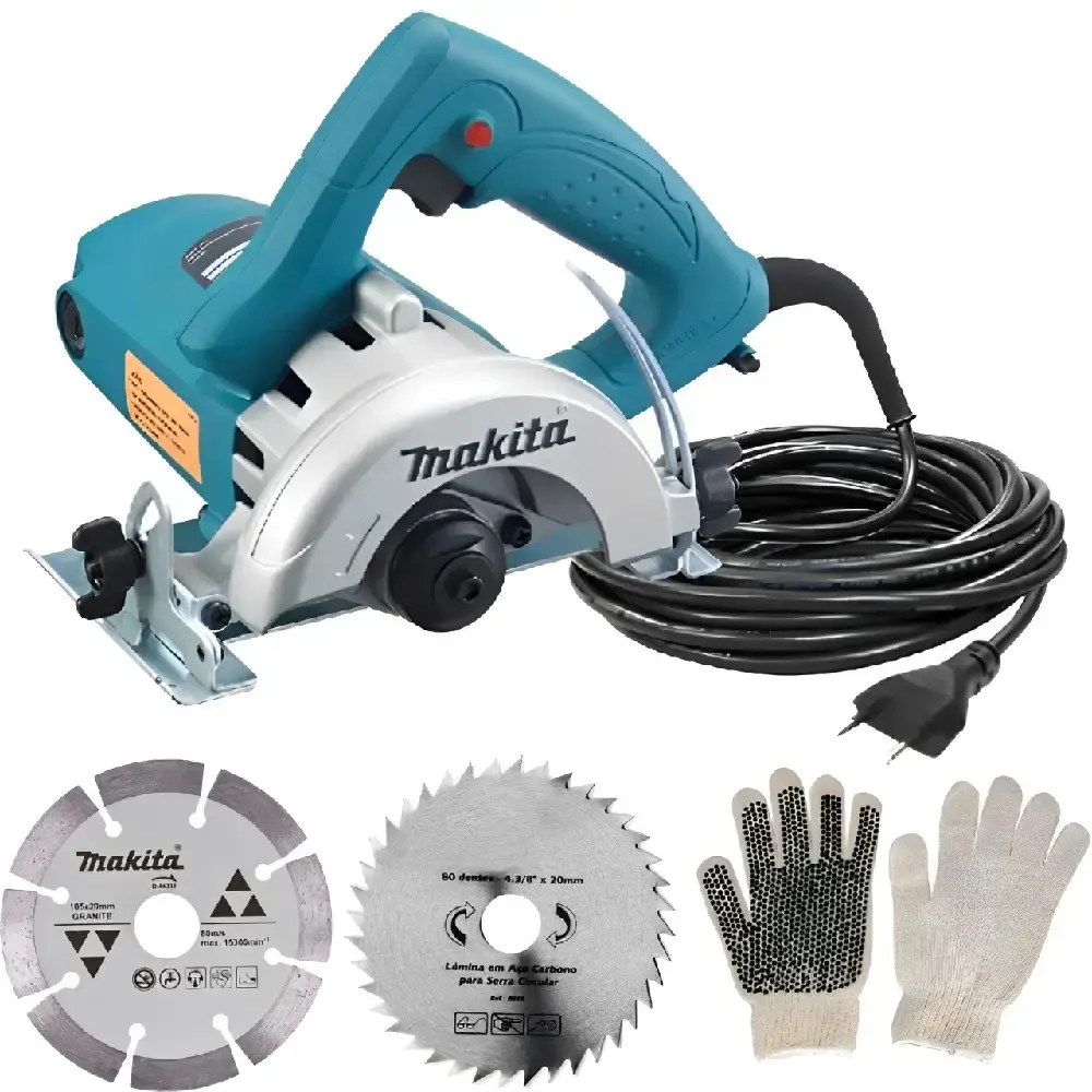 Serra mármore 125MM 1450W 220V cabo 5 metros + 2 discos + luva Makita