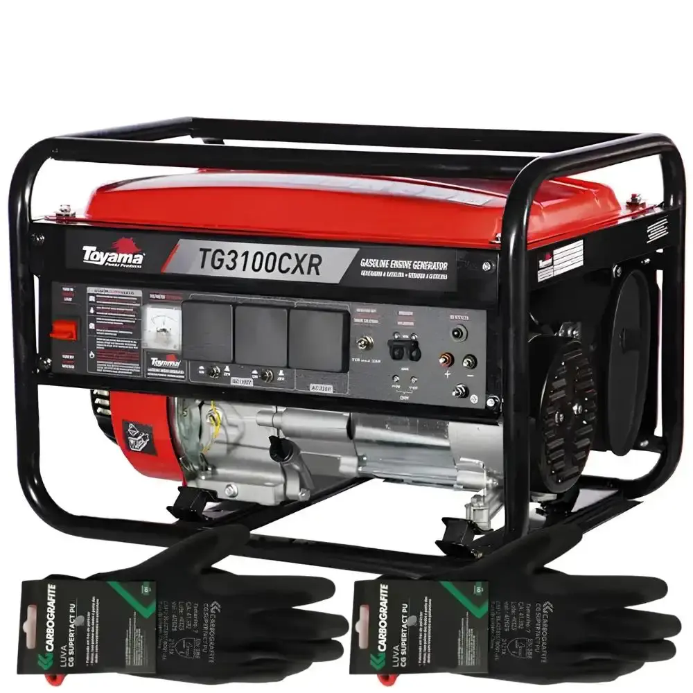 Gerador de energia gasolina 4T 3,2KVA bivolt Toyama com 2 luvas CG supertact tamanho m carbografite — fotografia de referência