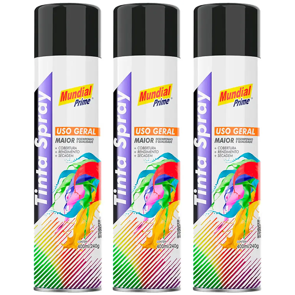 Tinta spray 400ML preto fosco com 03 uni mundial prime — fotografia de referência