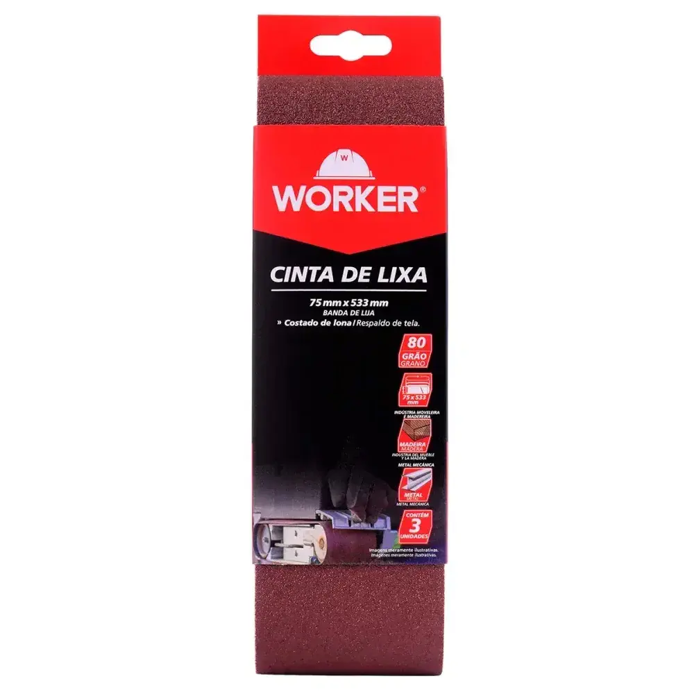 Lixa cinta 75 x 533MM grão 80 costado de lona 3 peç Worker — fotografia 2