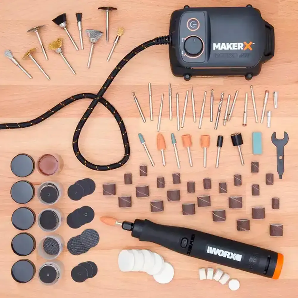 Micro retífica com 222 acessórios + mini esmerilhadeira e ferro de solda Worx — fotografia 8