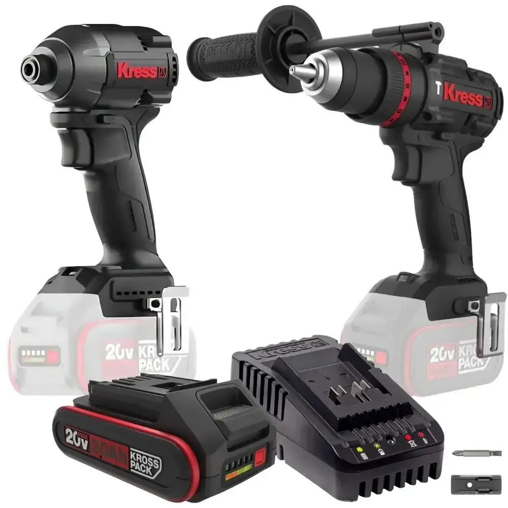 Parafusadeira furadeira impacto 1/2 POL e chave impacto 1/4 POL com bateria 20V carregador Kress — fotografia de referência