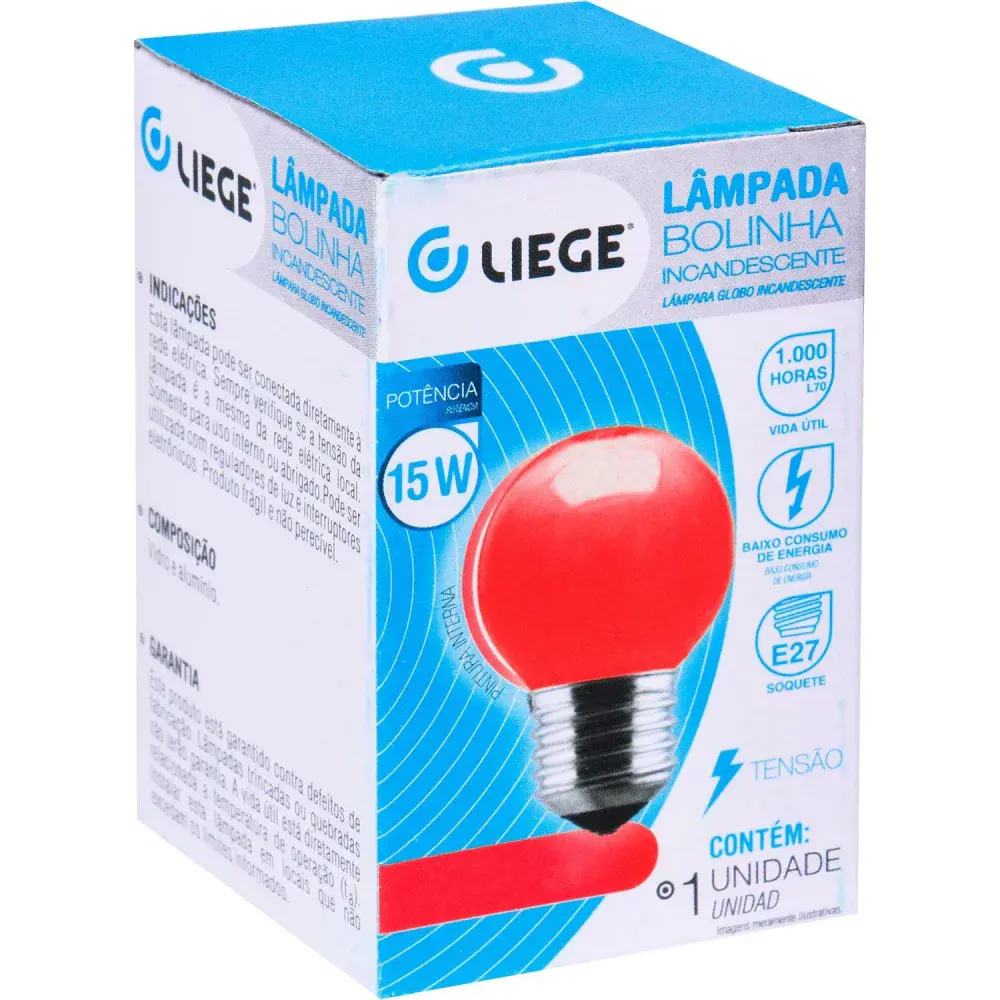 Lâmpada bolinha 15W E27 vermelha incandescente Liege 220V — fotografia 3