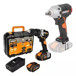 Chave de impacto 1/2 POL + furadeira de impacto 1/2 POL 2 baterias e carregador bivolt WX272.9 Worx — fotografia 2